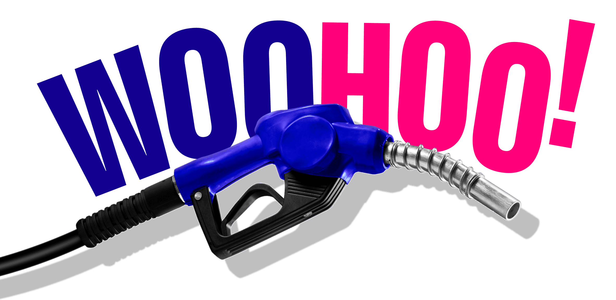 Illustrated gas pump that says "Wohoo" on top of it.