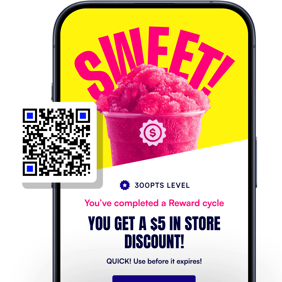 Phone mock up that shows the Journie app and a QR code to download the app.