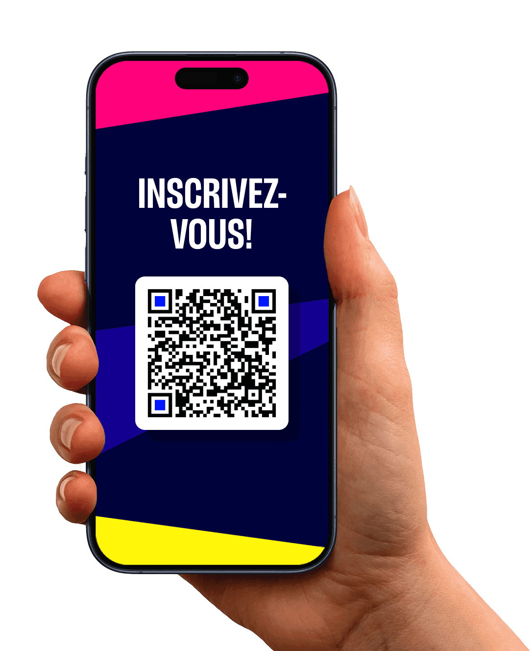 Téléphone Journie avec « Insrivez-Vous » et code QR à télécharger.