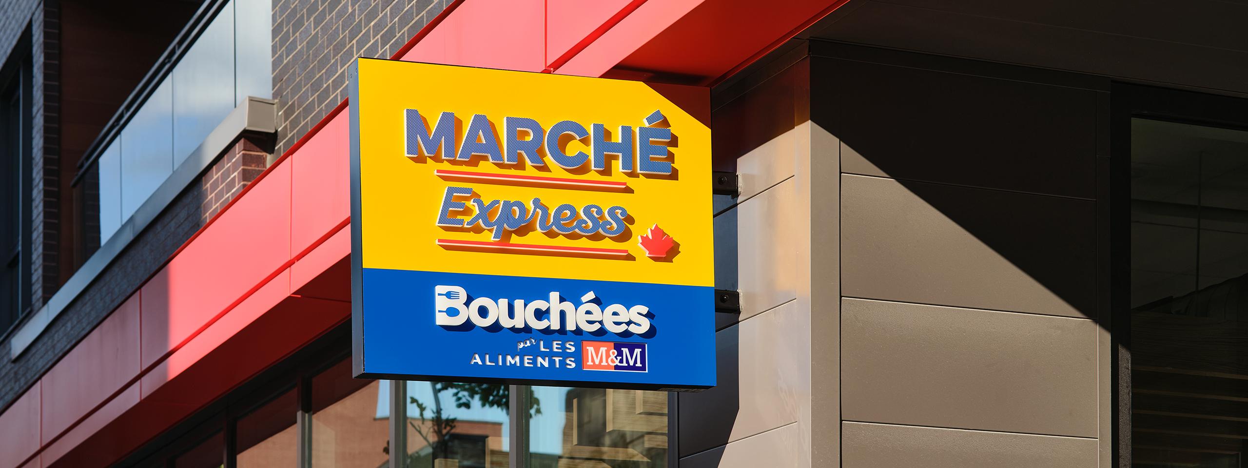 Marche Express sign outside convenience store.