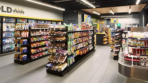 Interior of convenience store.